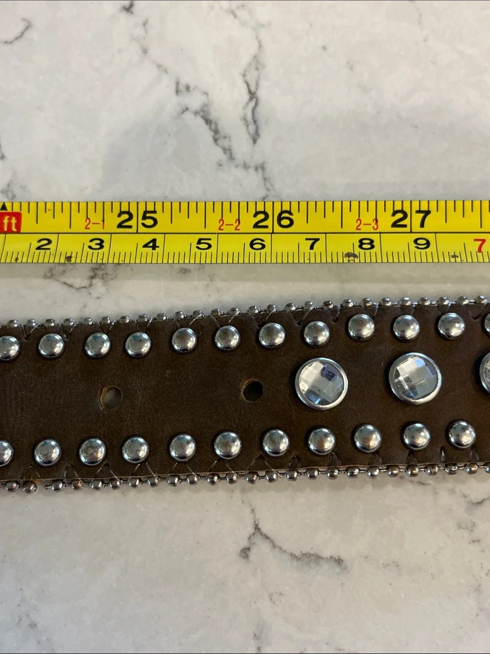 Girls Brown Studded Western Belt with Ornate Silver Buckle